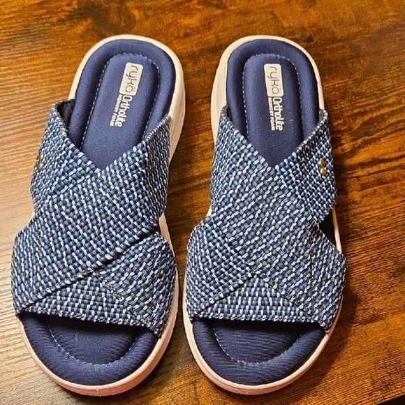 Ryka Shoes - Ryka Navy and White Womens Slide Sandals